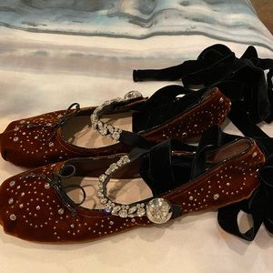 Miu Miu Swarovski crystal Mary Jane ballet flats